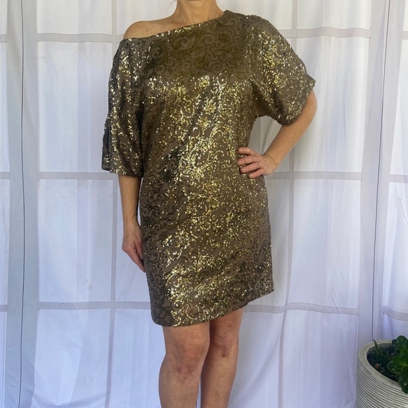 **LAST CHANCE** SCARLETT Taupe holiday party sequined dress size 8 - Picture 5 of 9